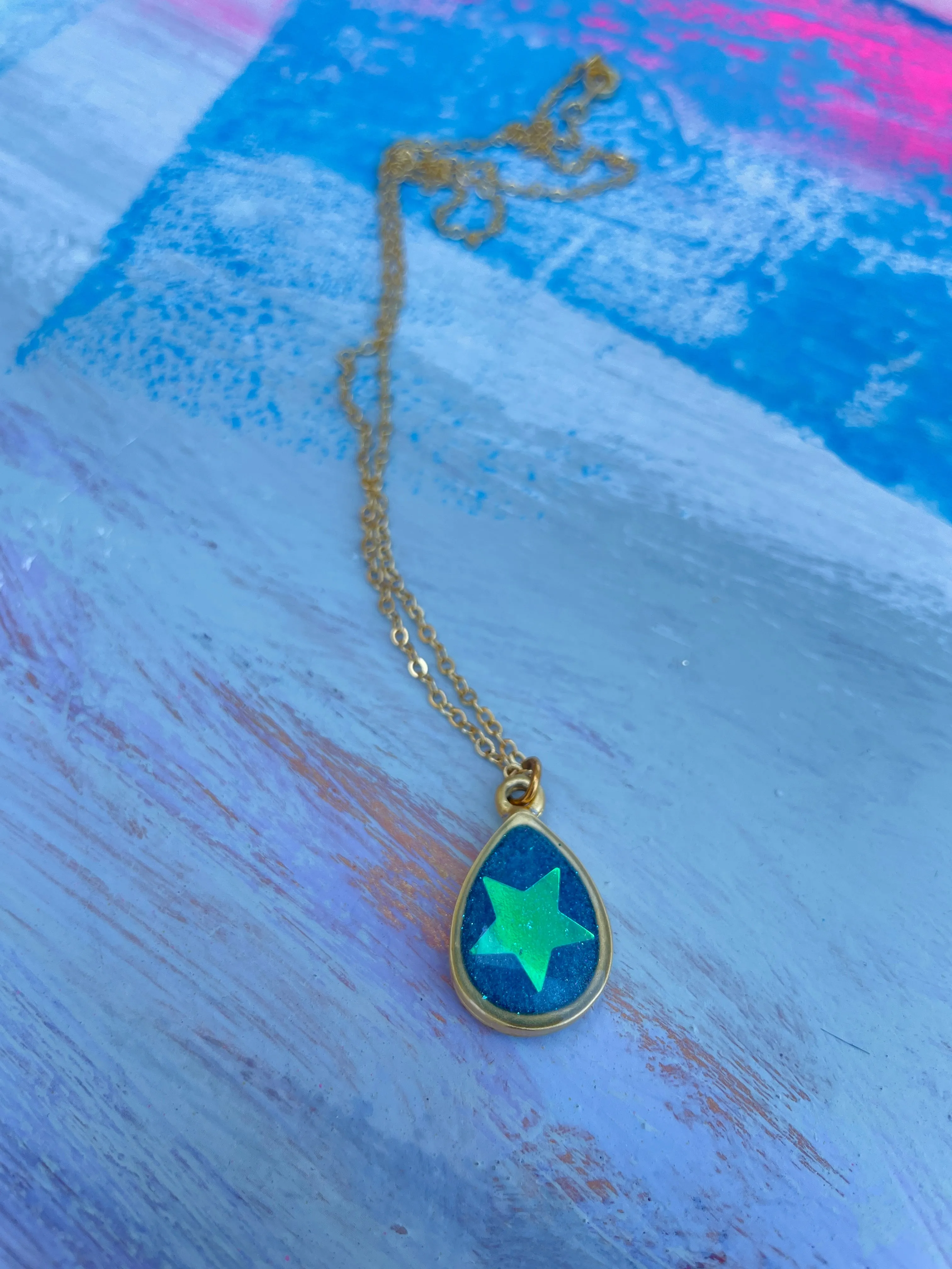 Blue Raindrop Star Necklace
