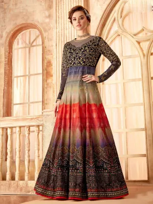 Blue Red Multicoloured Ethnic Style Flared Anarkali Suit