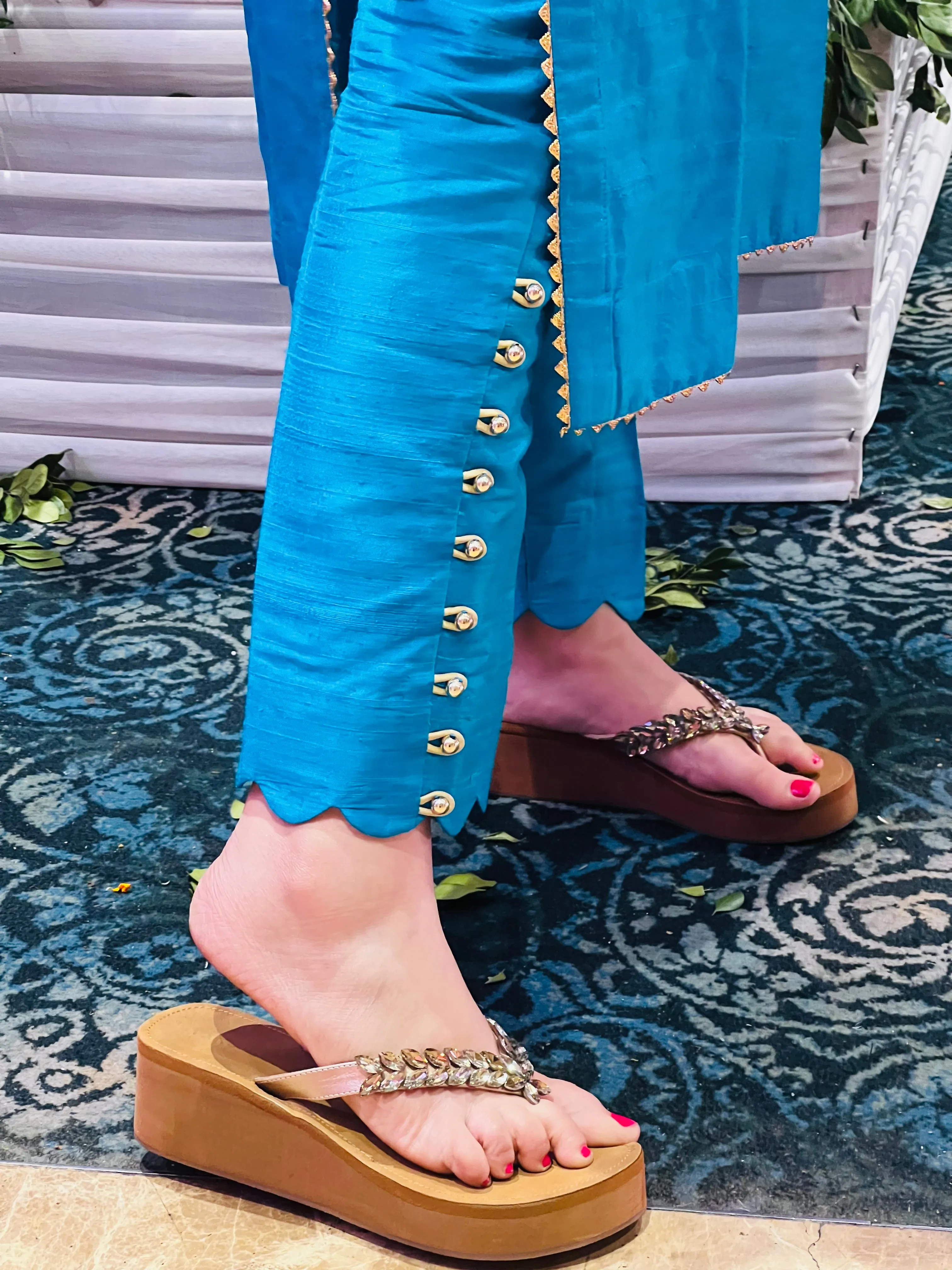 Blue Silk Embroidered Suit