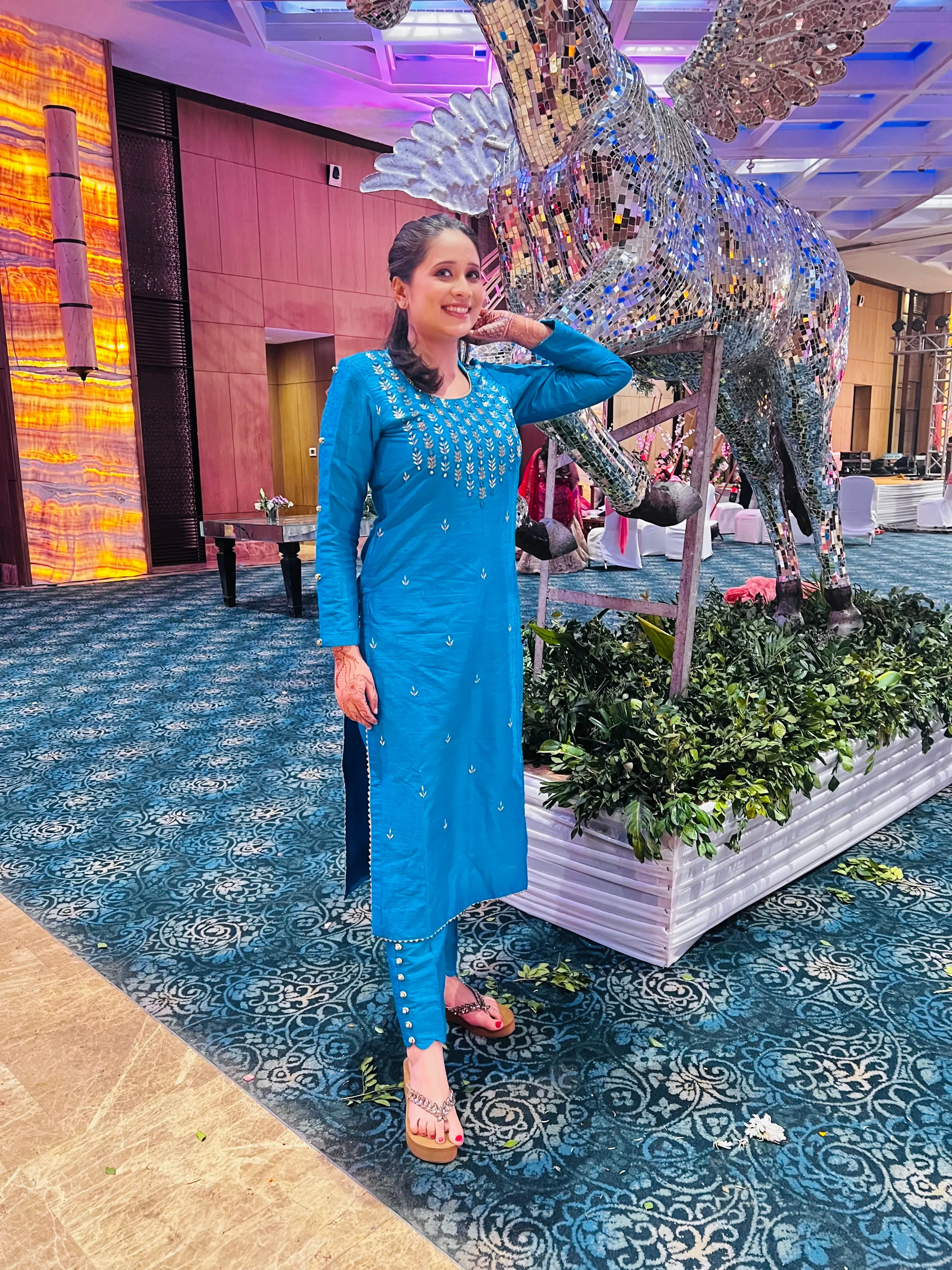 Blue Silk Embroidered Suit