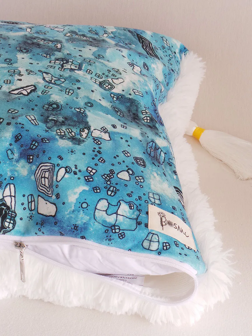 'Blue Sky' large shag art pillow