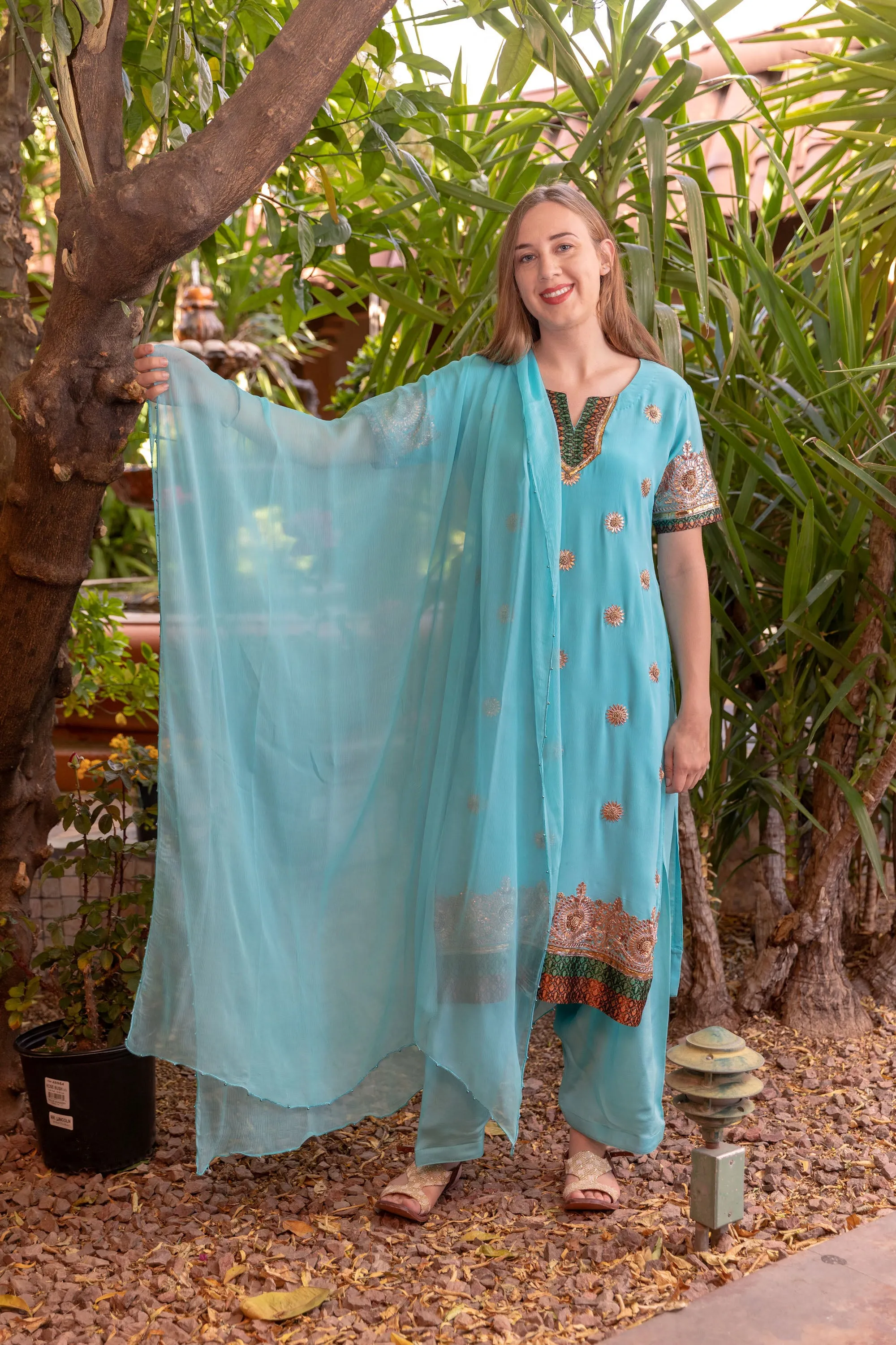 Blue-Turquoise Gota Embroidery Salwar Kameez