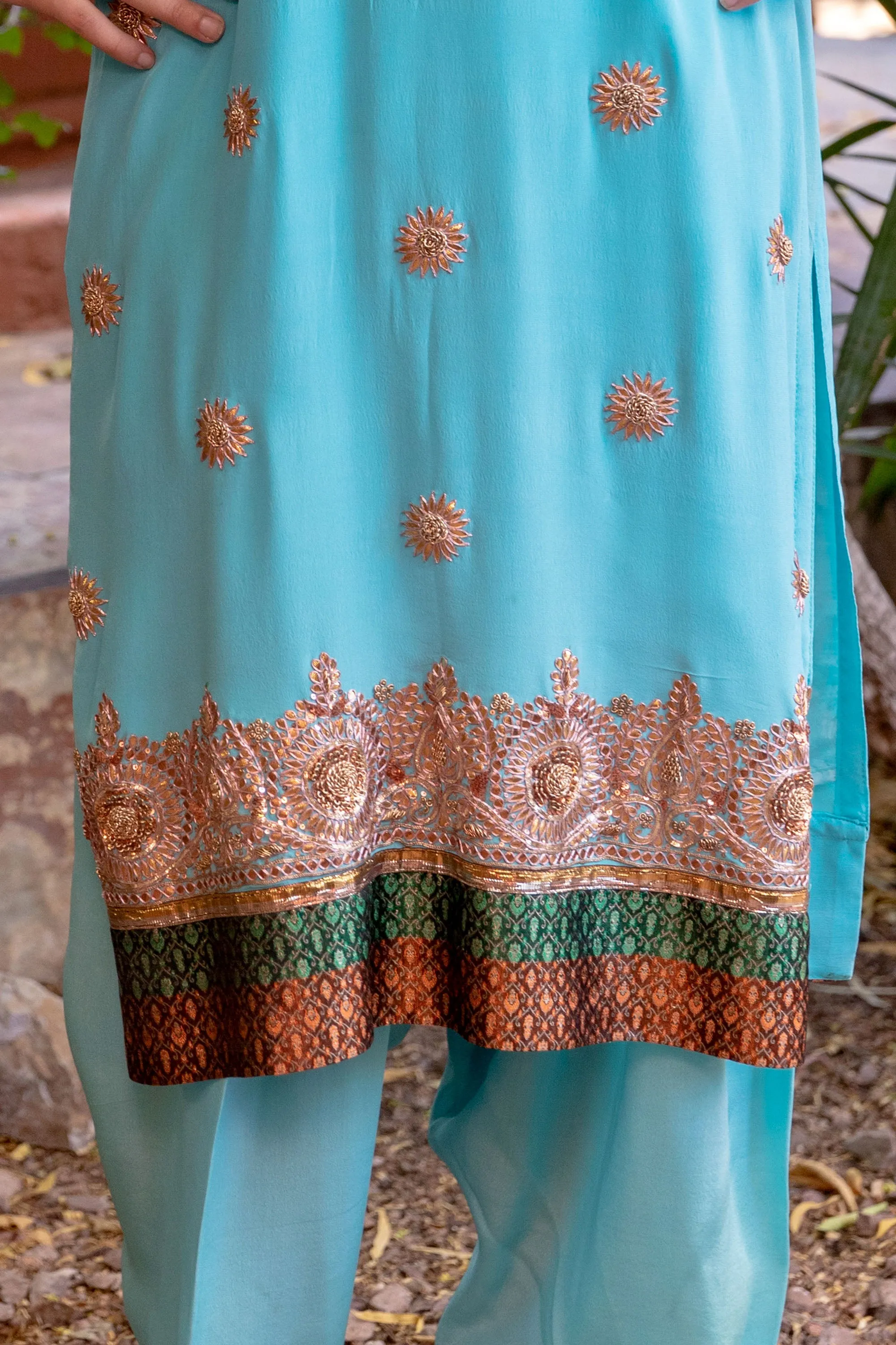 Blue-Turquoise Gota Embroidery Salwar Kameez