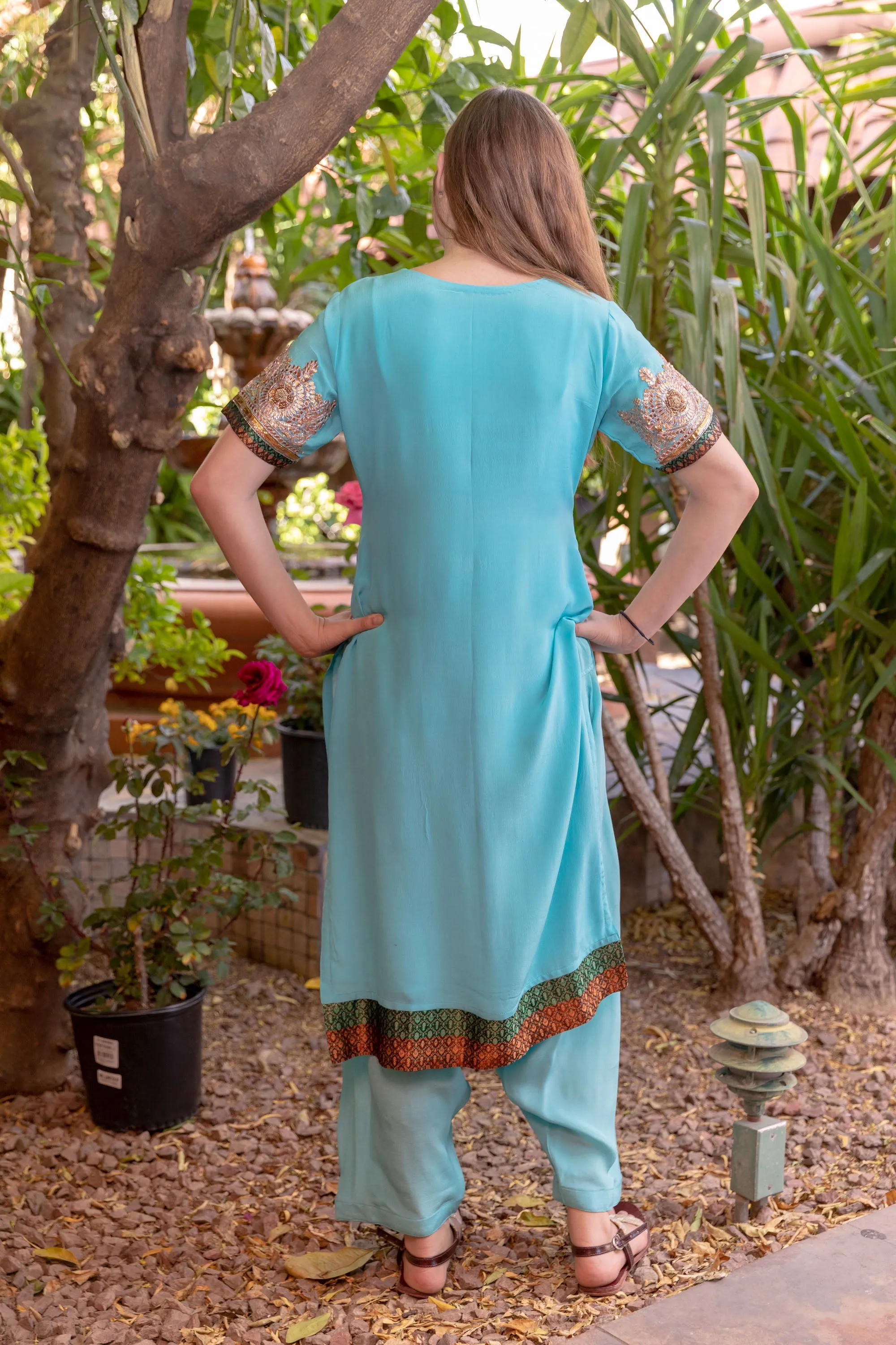 Blue-Turquoise Gota Embroidery Salwar Kameez