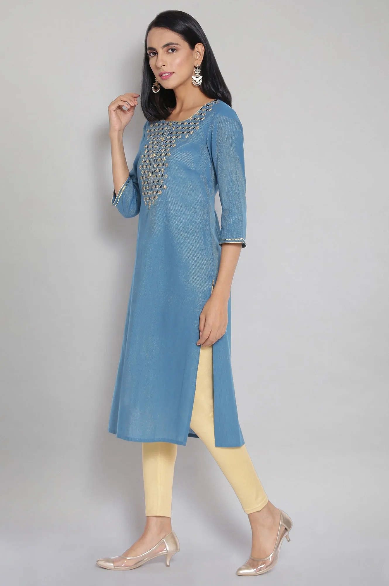 Blue Zari Embroidered kurta