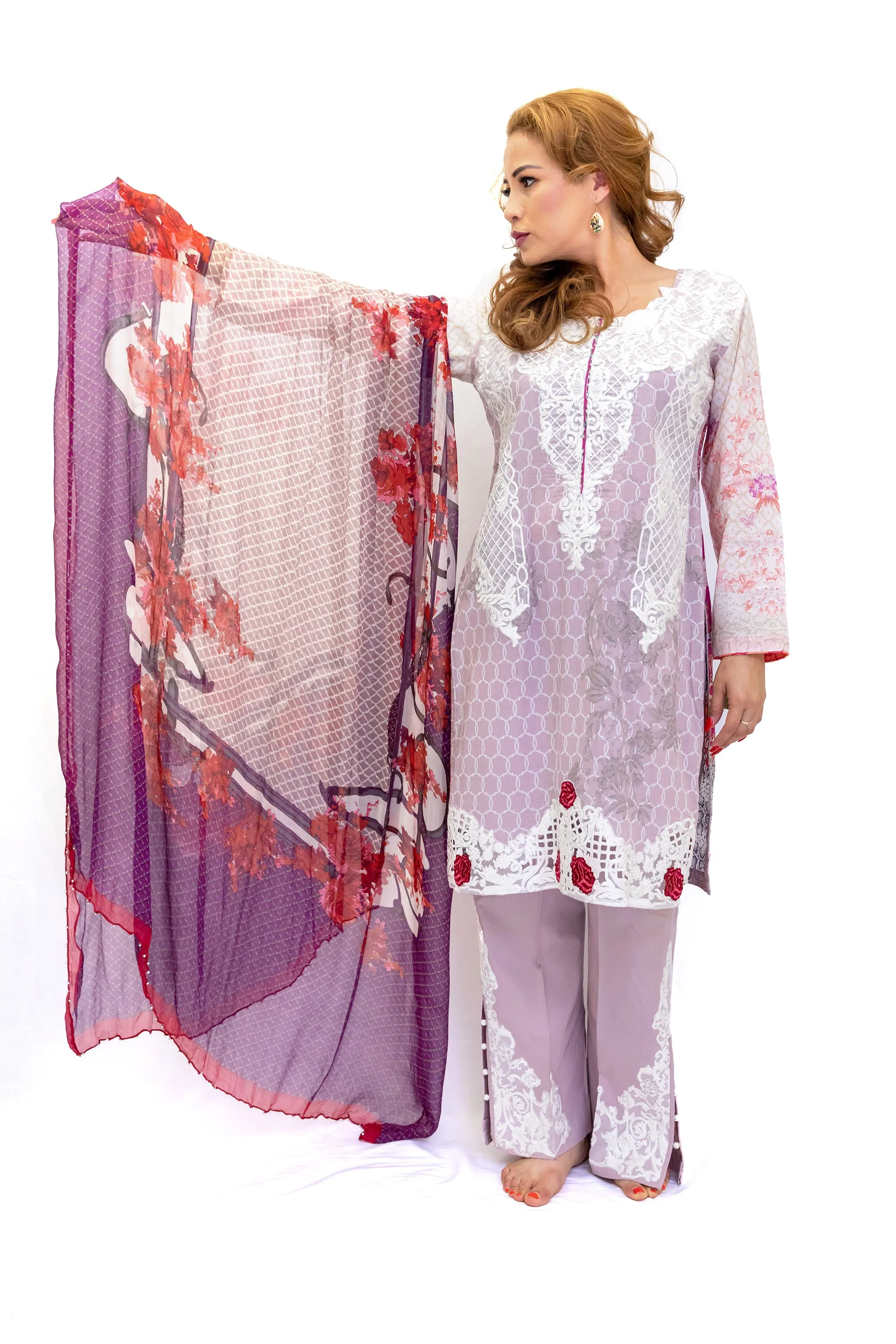 Blush Cotton Floral Salwar Kameez - Sobia Nazir Suit