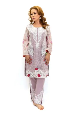 Blush Cotton Floral Salwar Kameez - Sobia Nazir Suit