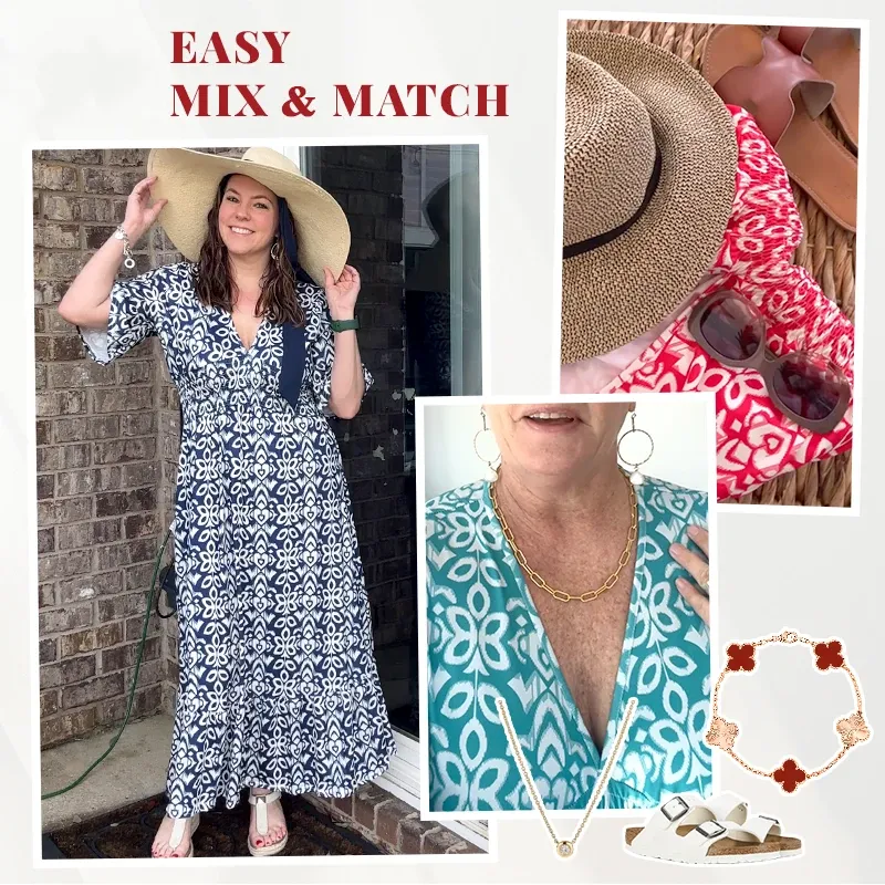 Bohemian Casual Print V-Neck Wrap Dress | Lightweight, Long Sleeve, Comfortable Fit for Summer