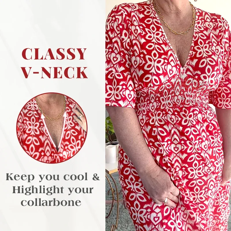 Bohemian Casual Print V-Neck Wrap Dress | Lightweight, Long Sleeve, Comfortable Fit for Summer