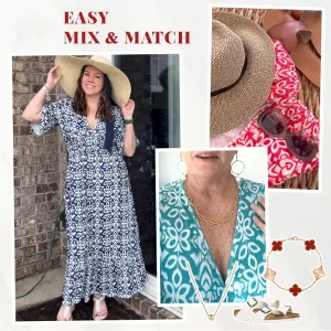 Bohemian Casual Print V-Neck Wrap Dress | Lightweight, Long Sleeve, Comfortable Fit for Summer