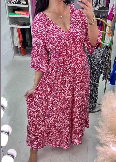 Bohemian Casual Print V-Neck Wrap Dress | Lightweight, Long Sleeve, Comfortable Fit for Summer