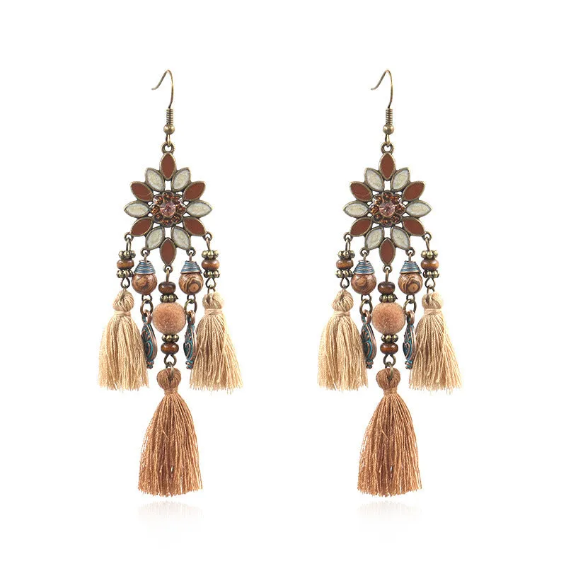 Bohemian fashion flower tassel earrings