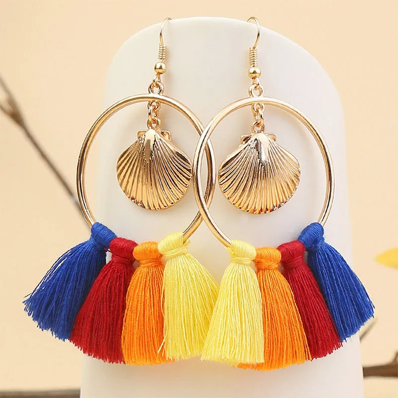 Bohemian geometric metal tassel earrings