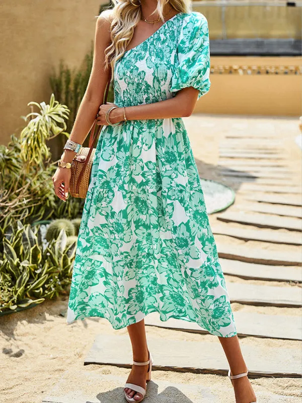 Bohemian Maxi Dress with Floral Print and Smocked Bodice