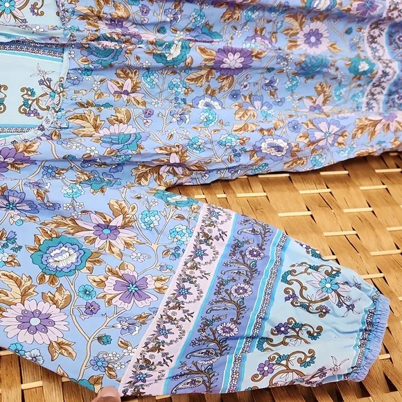 Bohemian purple, Blue, floral Fall, Spring Paisley  Longsleeve Dress