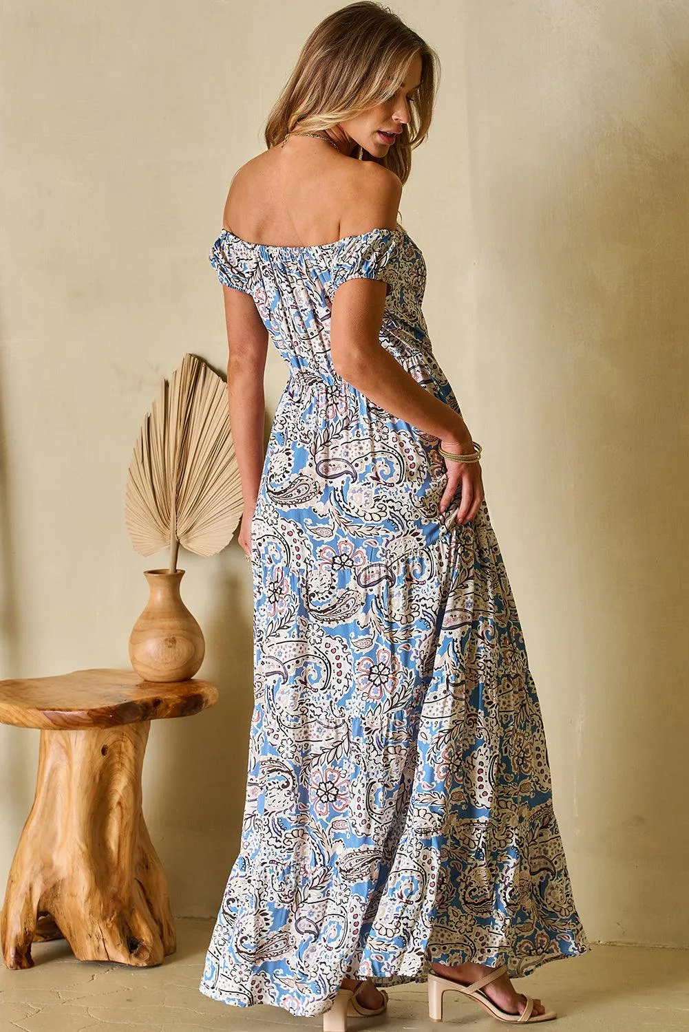 Boho Paisley Off Shoulder Maxi Dress