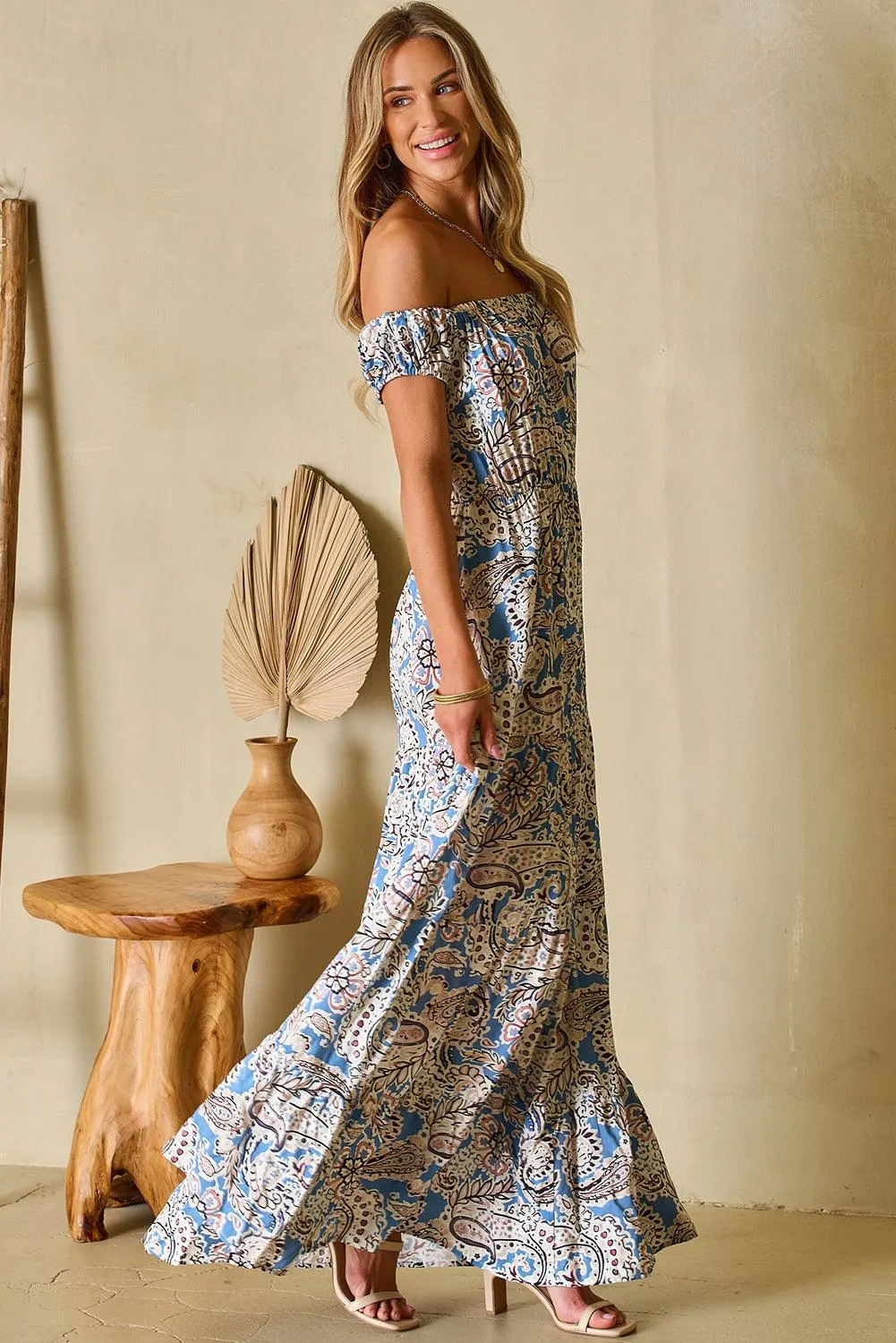 Boho Paisley Off Shoulder Maxi Dress