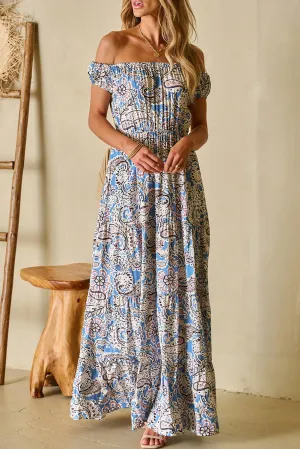 Boho Paisley Off Shoulder Maxi Dress