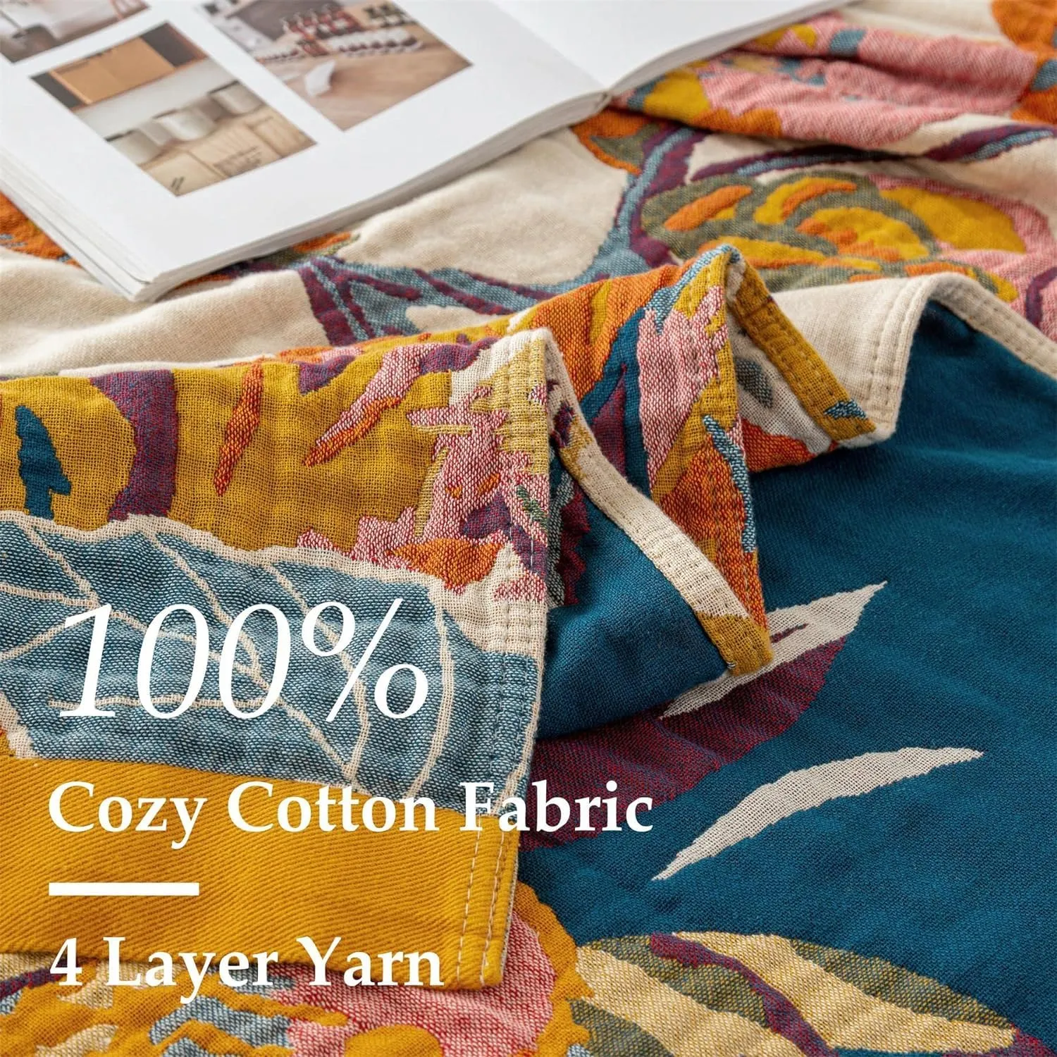 Boho Throw Blanket - 100% Cotton Ultra Soft Bed Throw Large - Fall Blanket Floral Bird and Butterfly Farmhouse Decor Bed Blankets,60"×80" All Season Blanket for Sofa Couch Chair