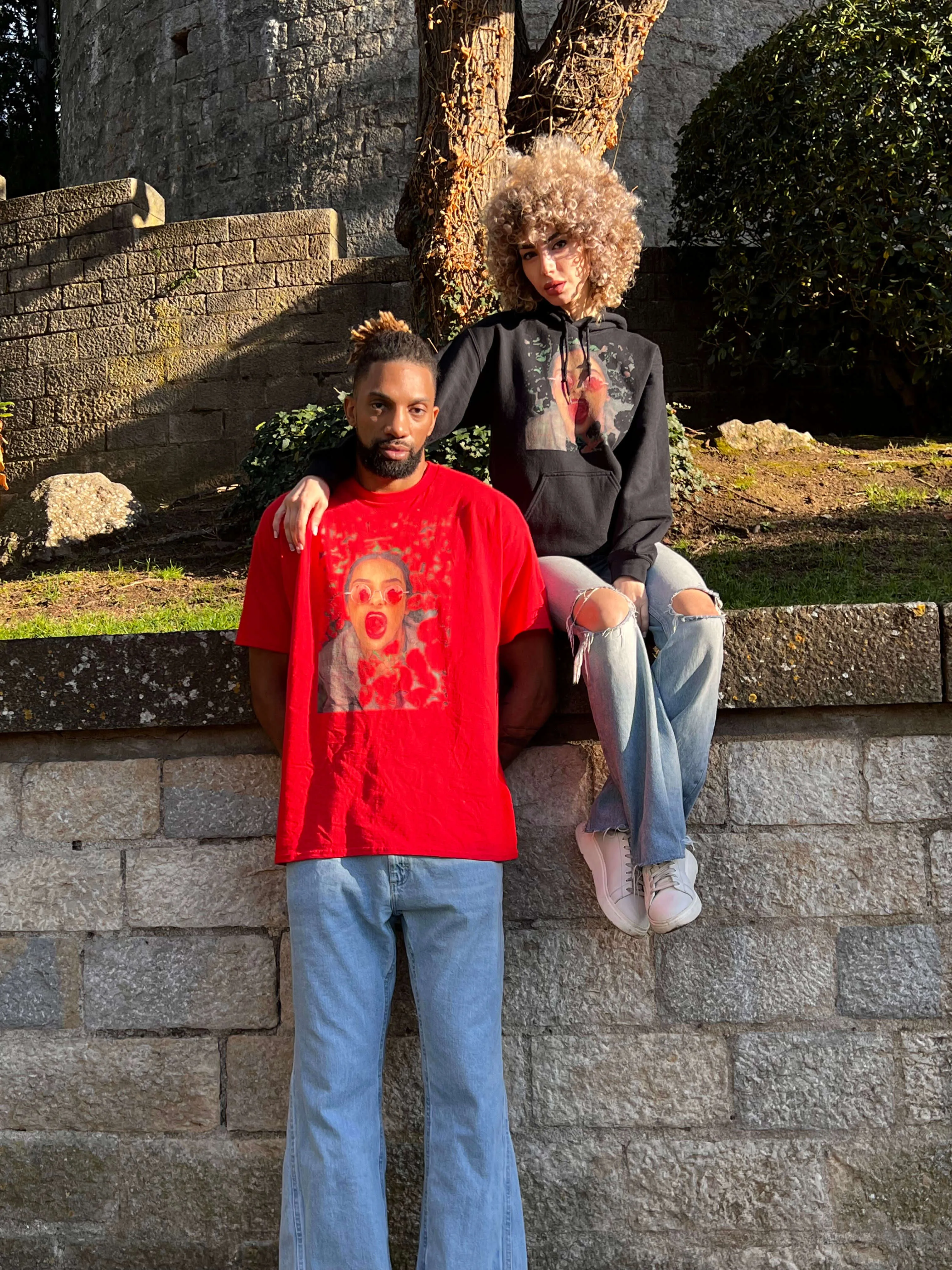 Bold Red Women's Graffiti Face Print Heavyweight Tee