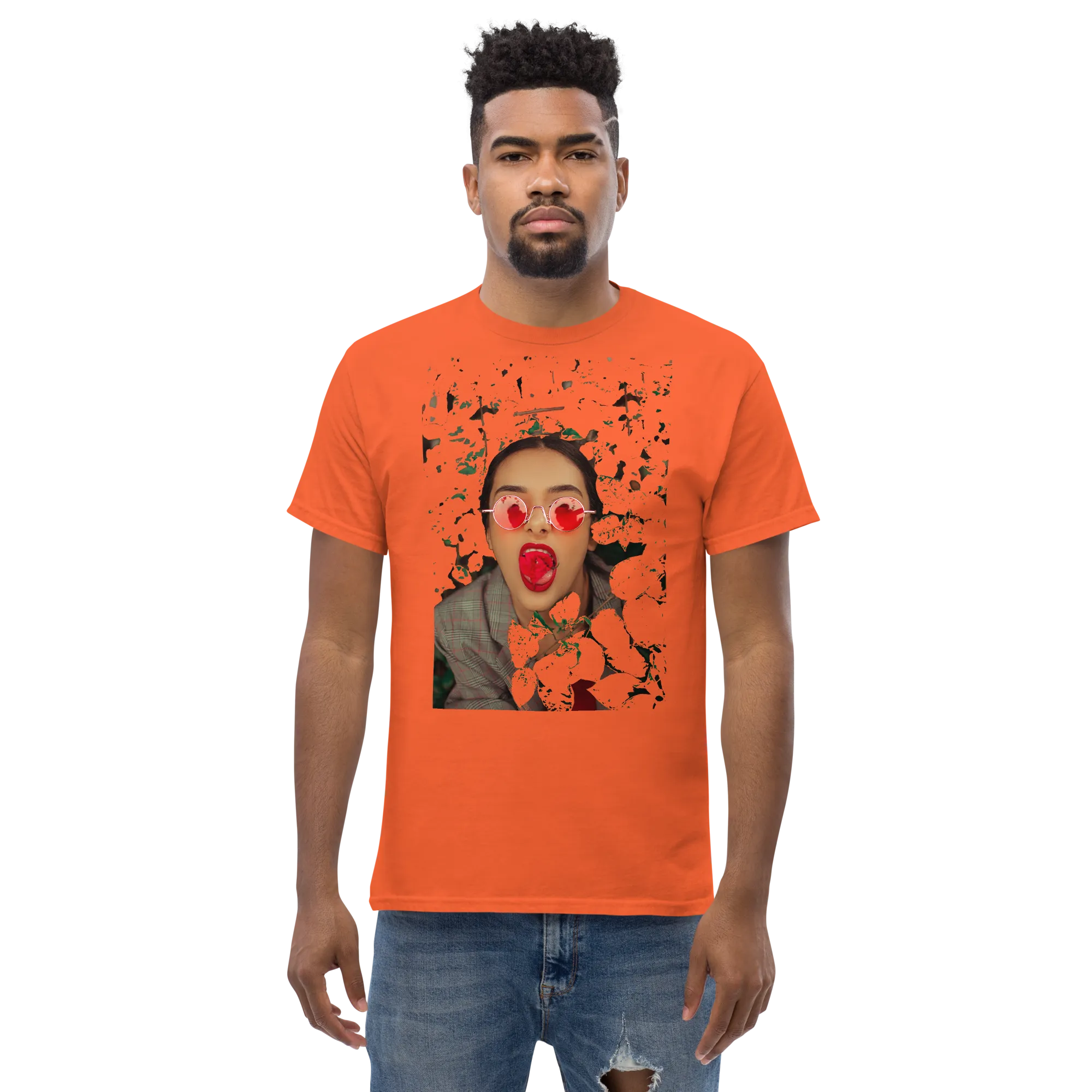 Bold Red Women's Graffiti Face Print Heavyweight Tee