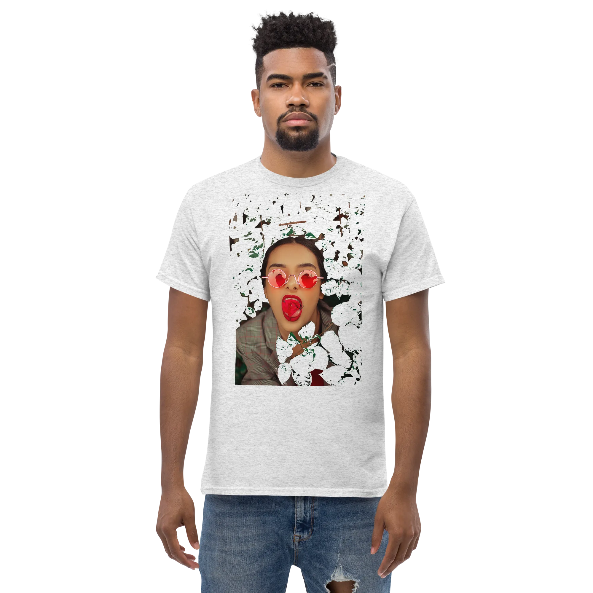 Bold Red Women's Graffiti Face Print Heavyweight Tee