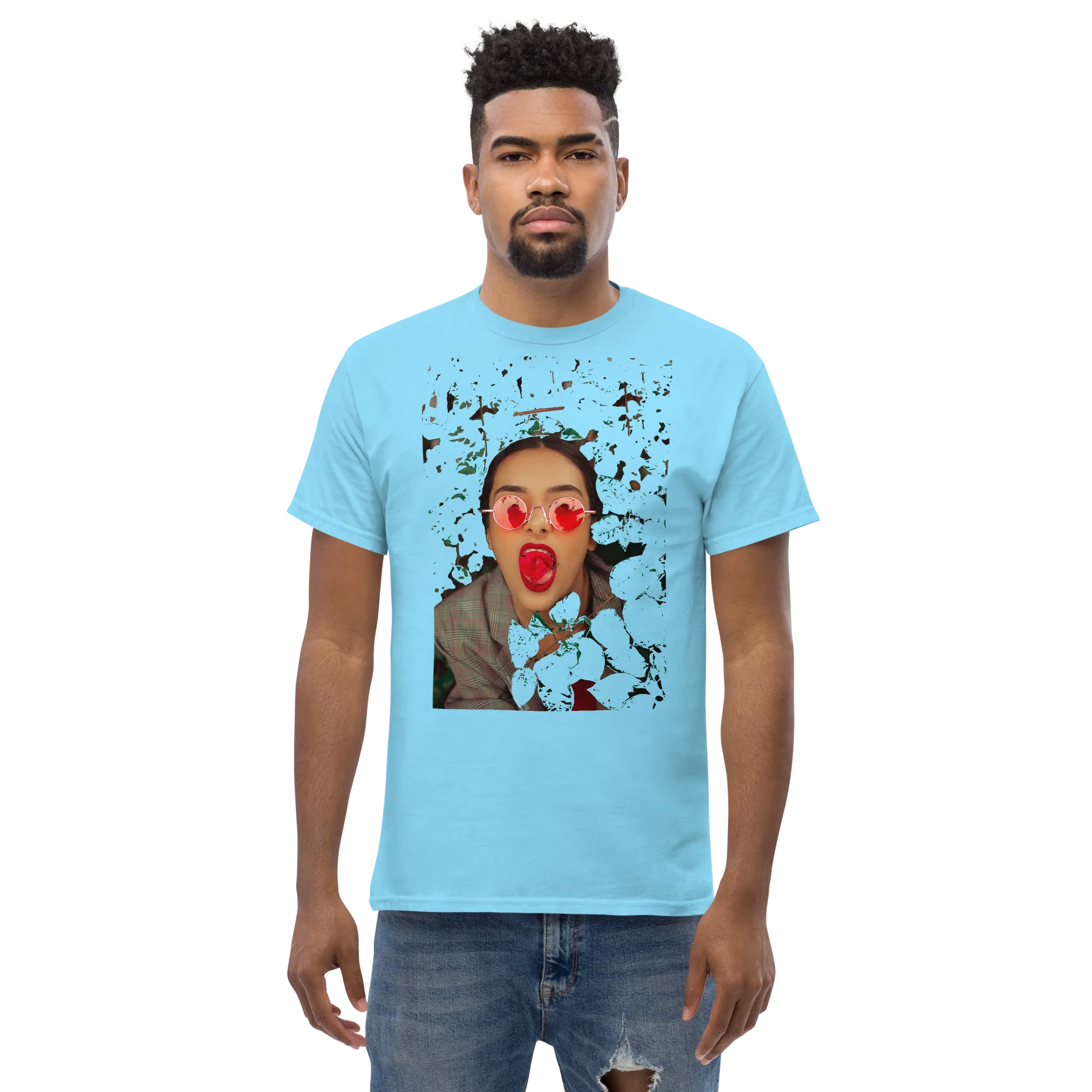 Bold Red Women's Graffiti Face Print Heavyweight Tee