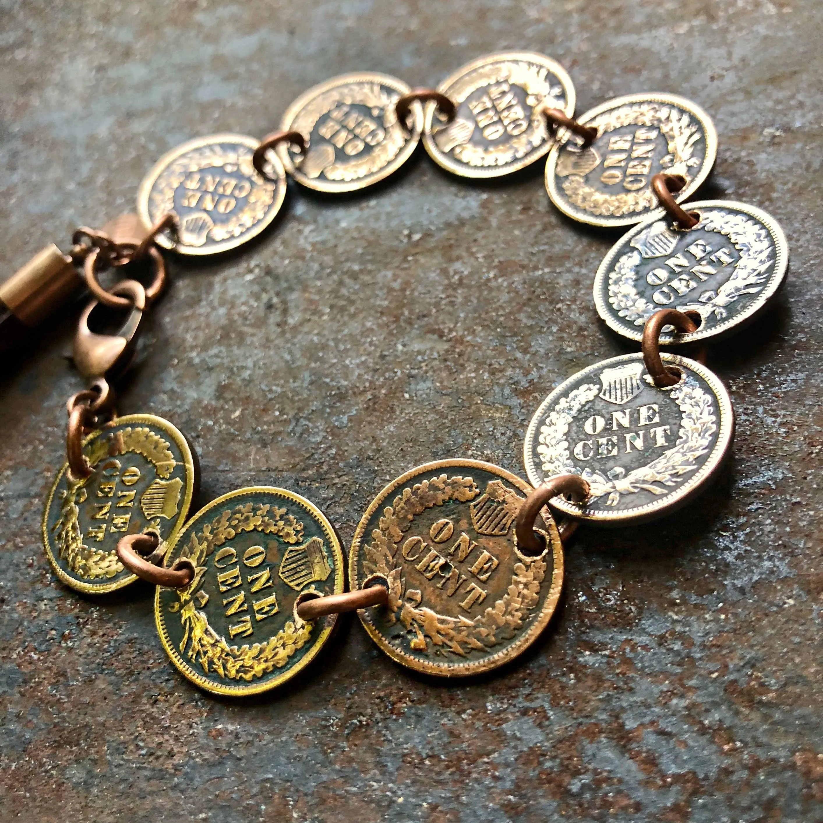 Bracelet, Indian Head Pennies with Deerskin Tassels, SALE!