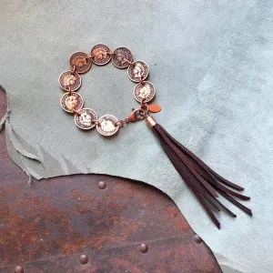 Bracelet, Indian Head Pennies with Deerskin Tassels, SALE!