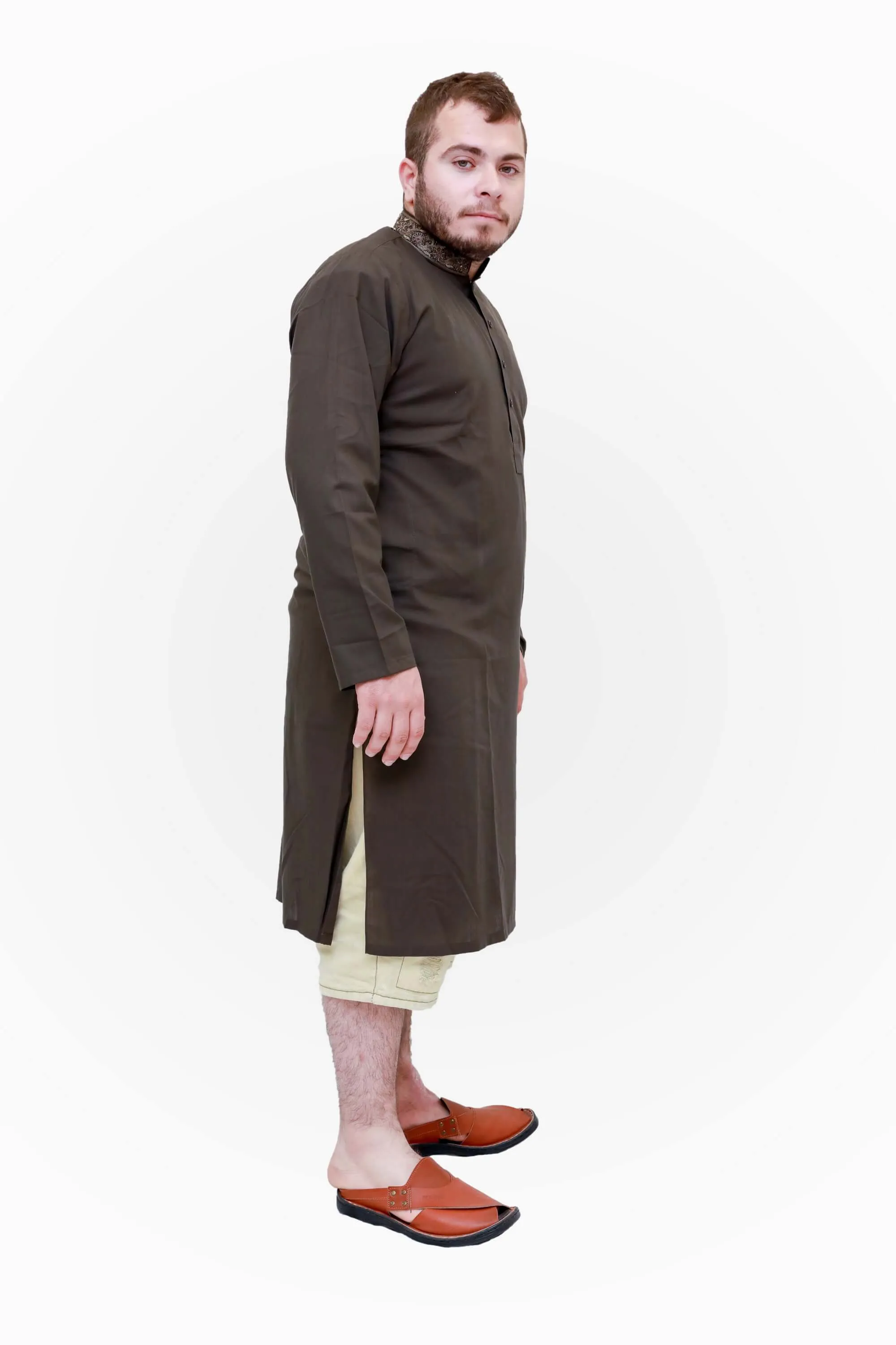 Brown Embroidered Cotton Shirt Men Shirt