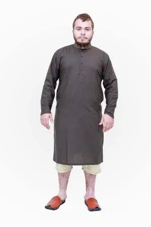 Brown Embroidered Cotton Shirt Men Shirt