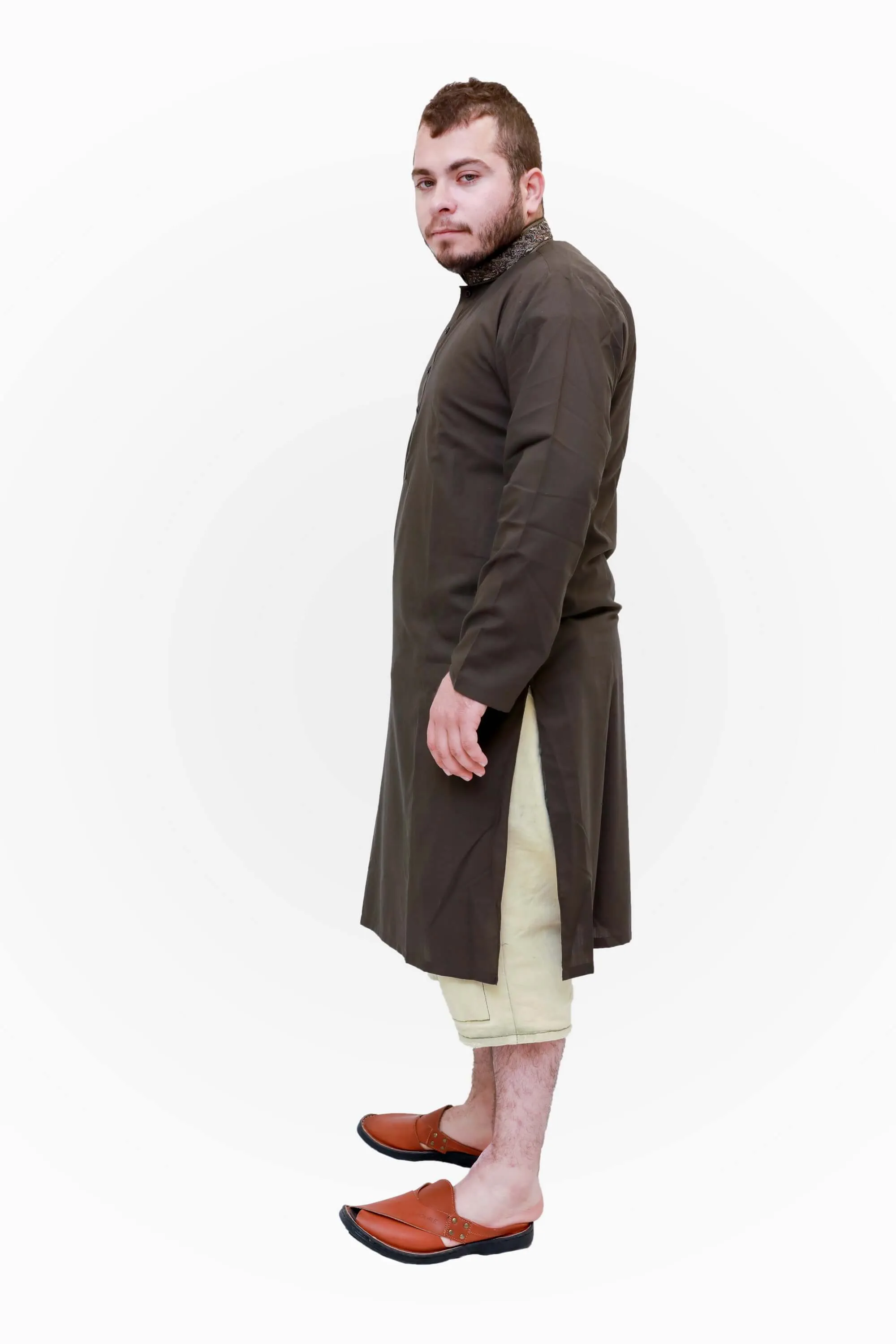 Brown Embroidered Cotton Shirt Men Shirt
