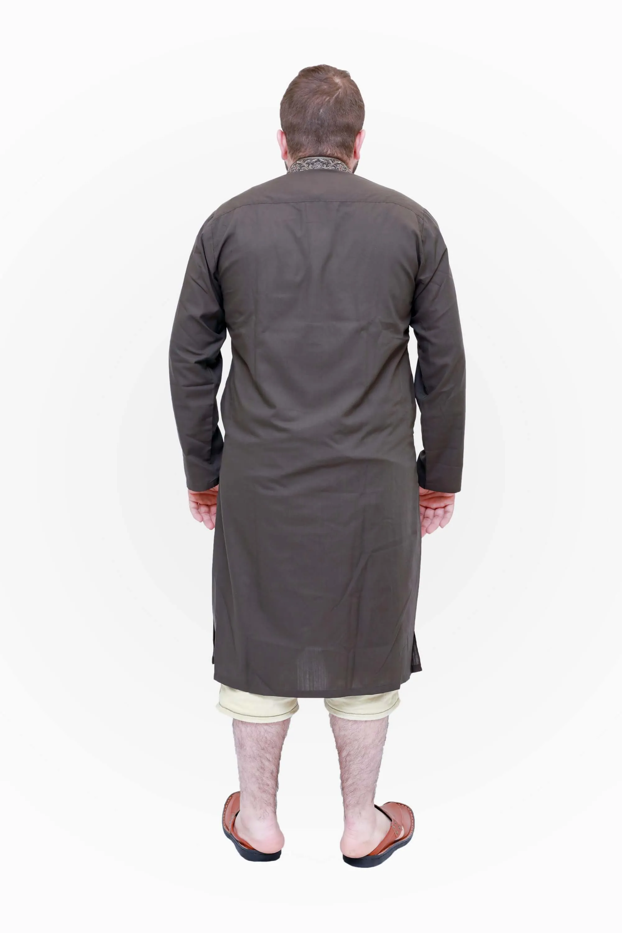Brown Embroidered Cotton Shirt Men Shirt
