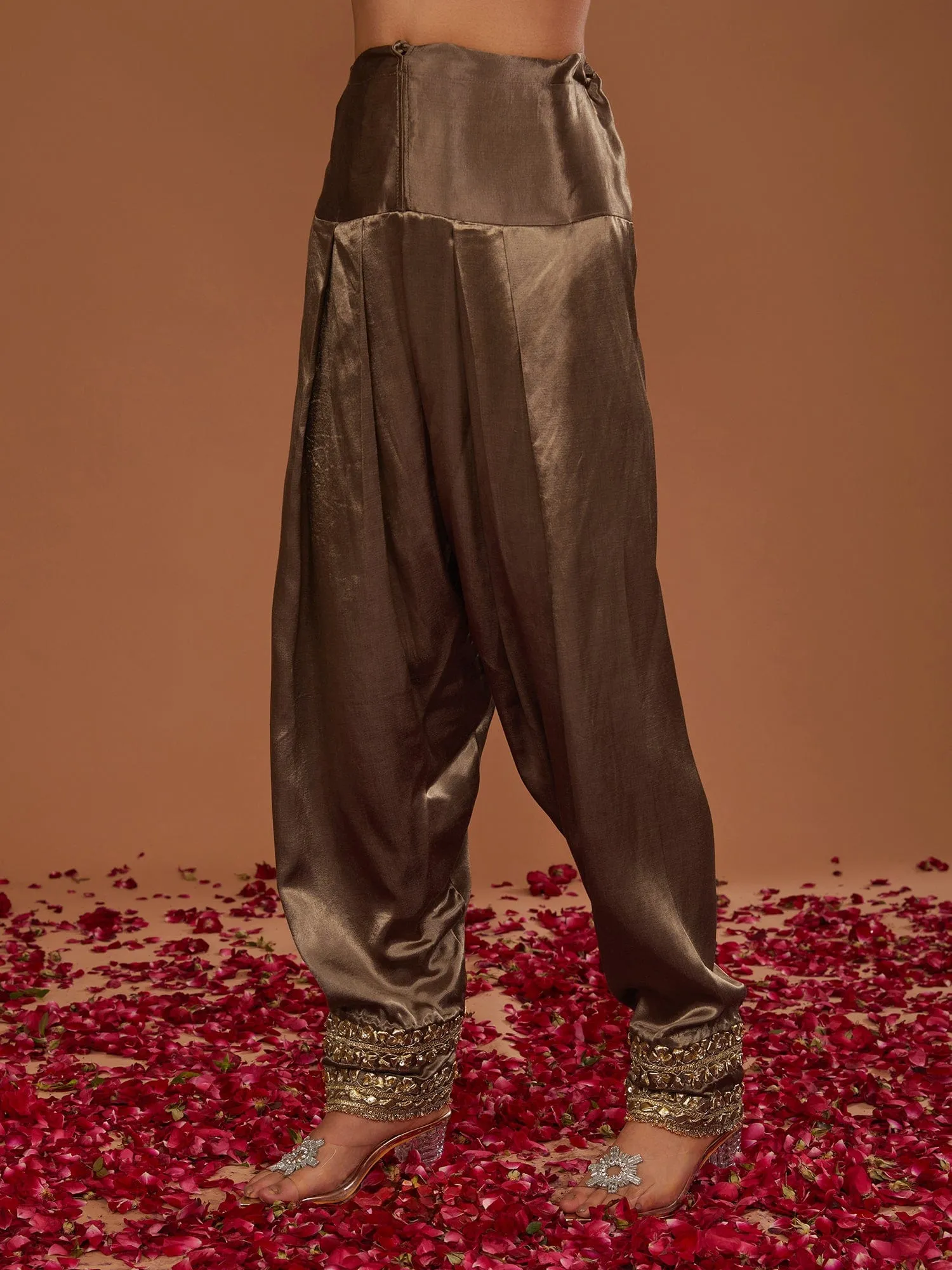 Brown Mashru Silk Kurta and Salwar with a Dupatta