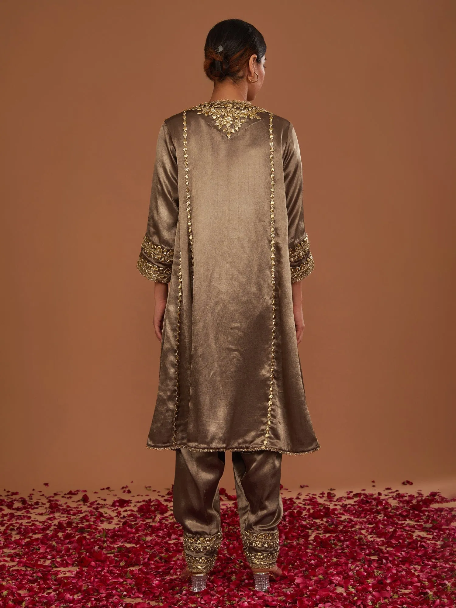Brown Mashru Silk Kurta and Salwar with a Dupatta