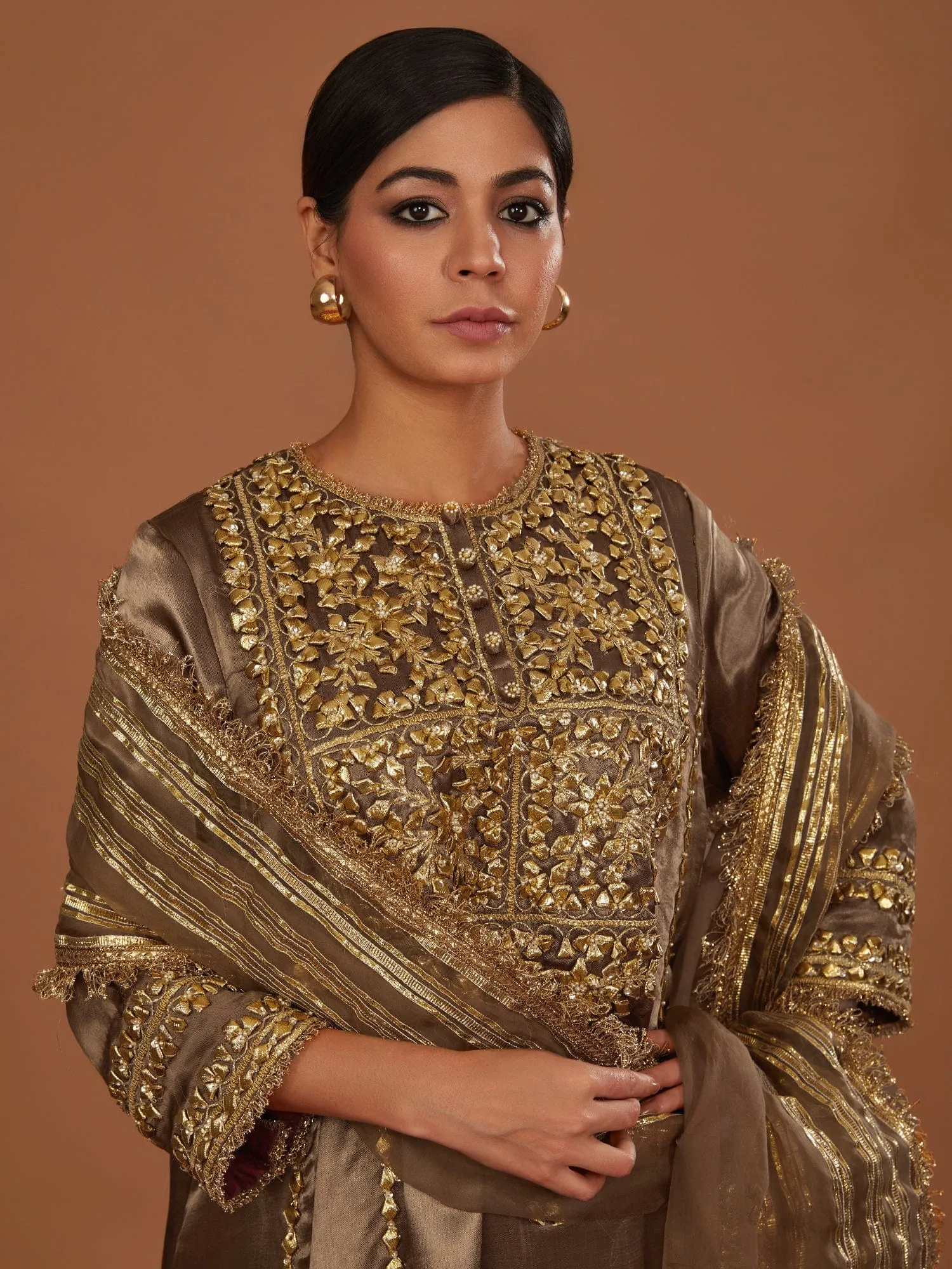 Brown Mashru Silk Kurta and Salwar with a Dupatta