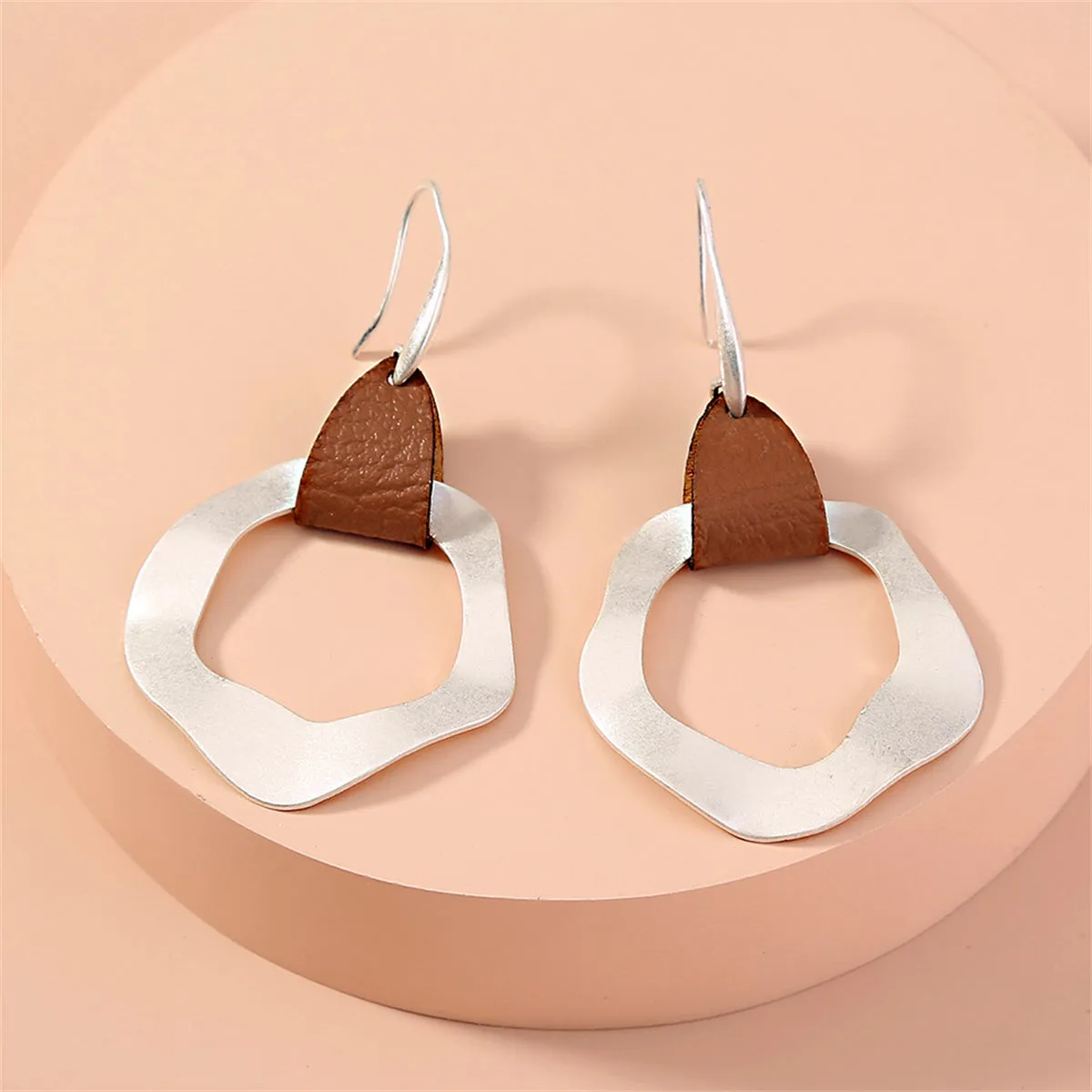 Brown Polyurethane & Silver-Plated Drop Earrings