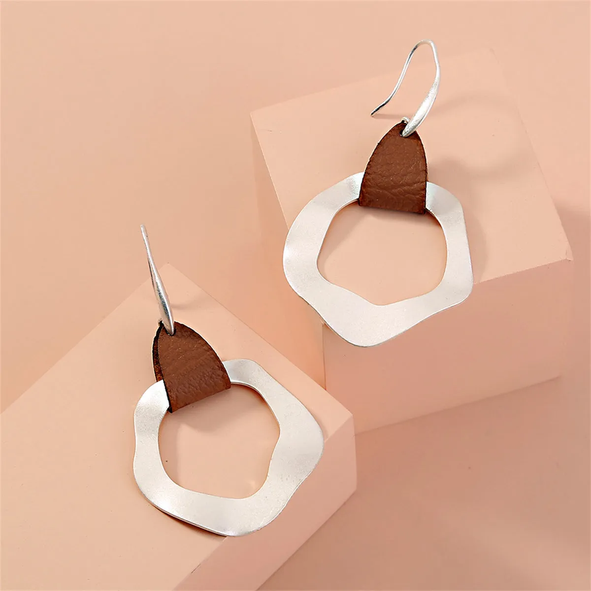 Brown Polyurethane & Silver-Plated Drop Earrings