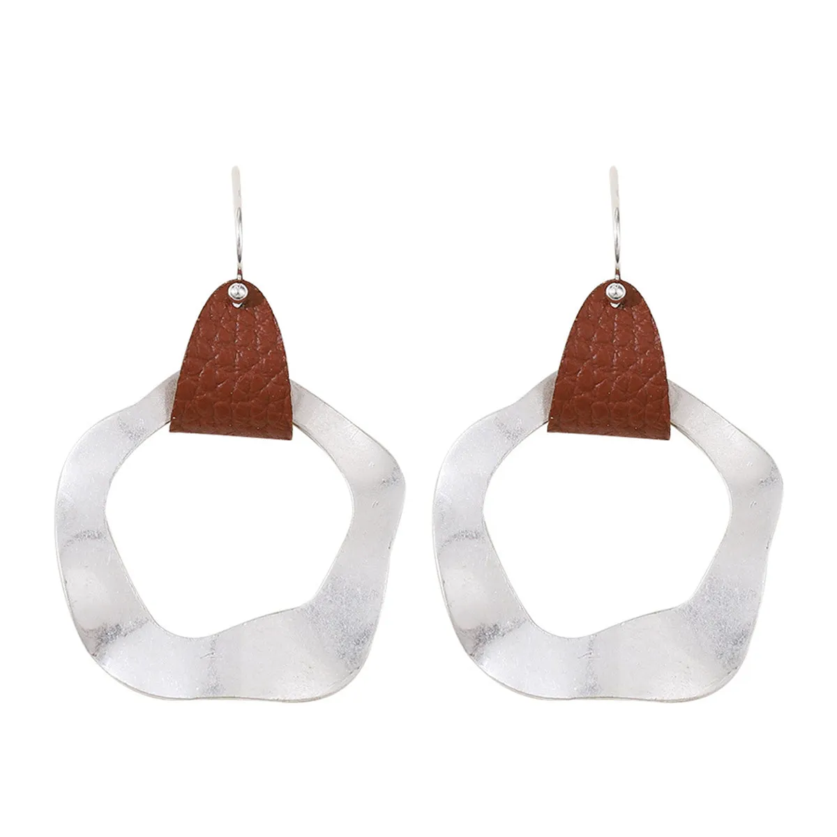 Brown Polyurethane & Silver-Plated Drop Earrings