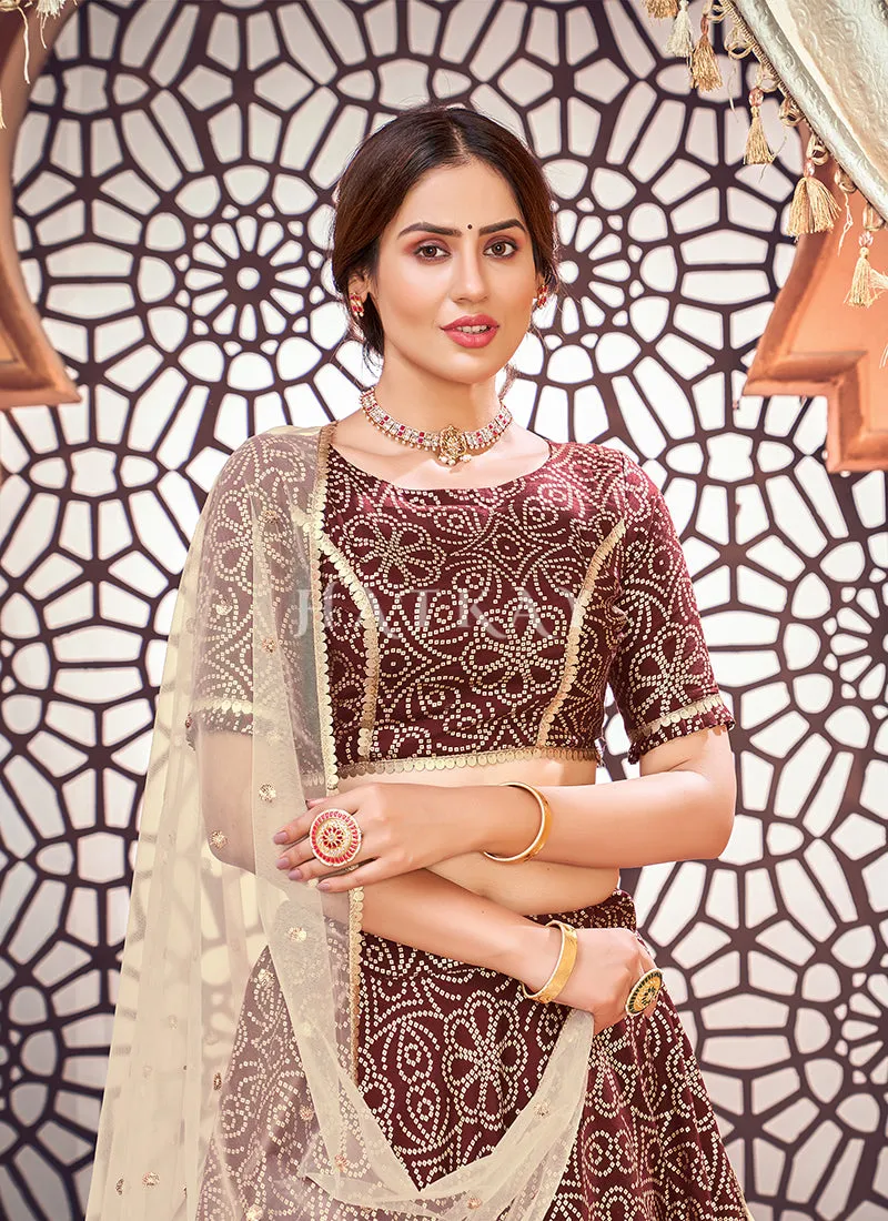 Brown Traditional Embroidered Lehenga Choli