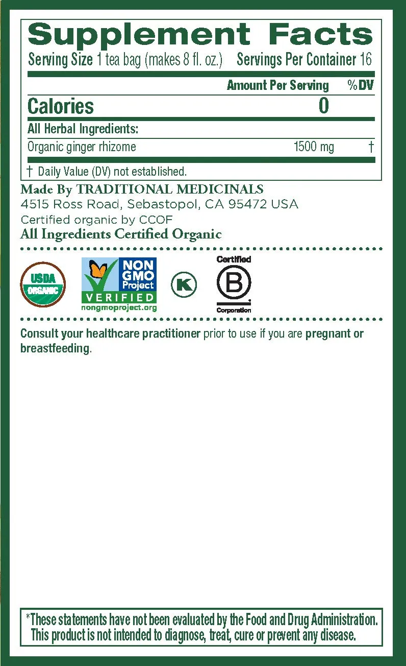 [Bundle Of 4] Traditional Medicinals Organic Ginger Tea, 16 bags Exp: