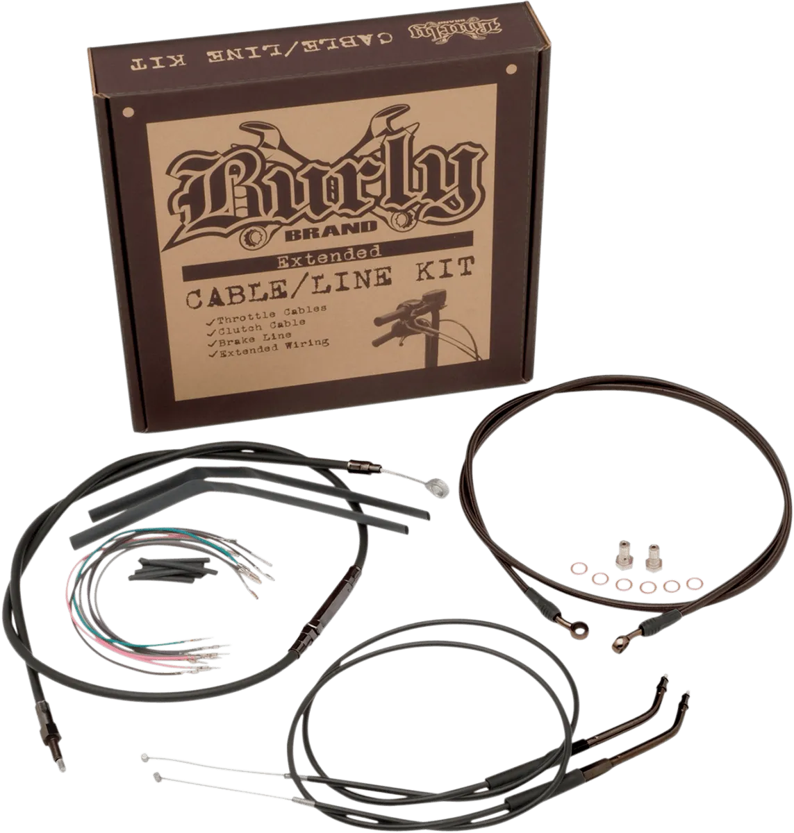 Burly Brand B30-1012 Extended Cable/Brake Line Kit for 14in. Ape Handlebars - Black Vinyl