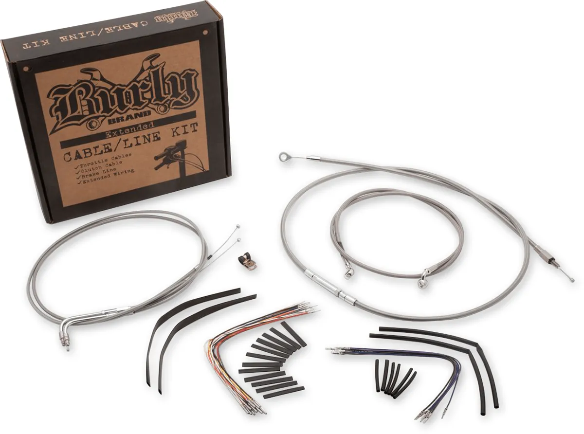Burly Brand B30-1012 Extended Cable/Brake Line Kit for 14in. Ape Handlebars - Black Vinyl