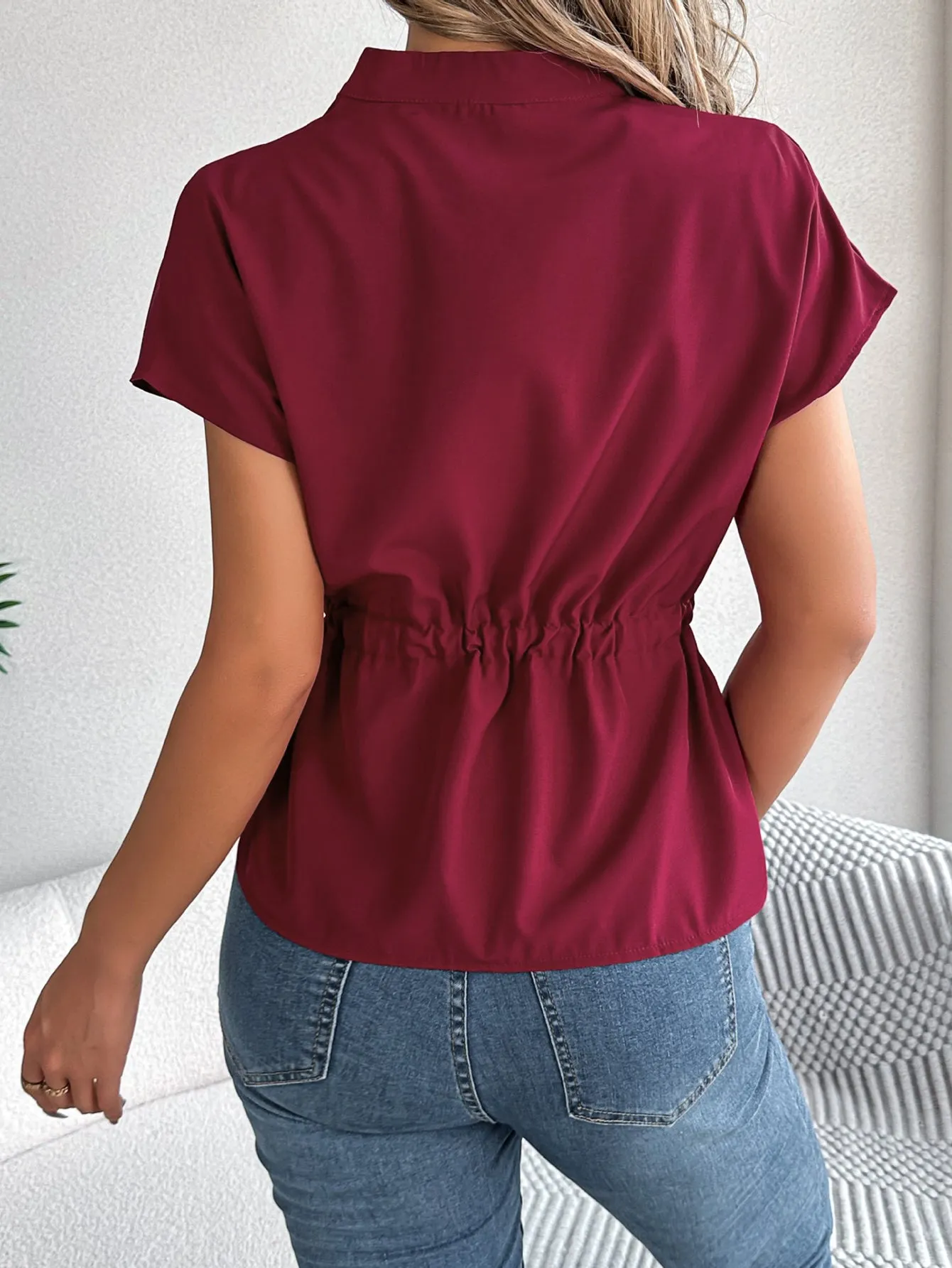 Button Drawstring Blouse