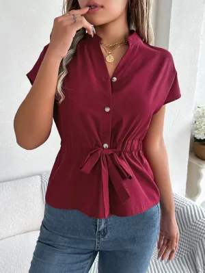 Button Drawstring Blouse
