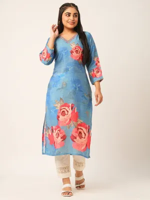 Buy Blue Comfort Fit Muslin Kurta for women online India - Zola