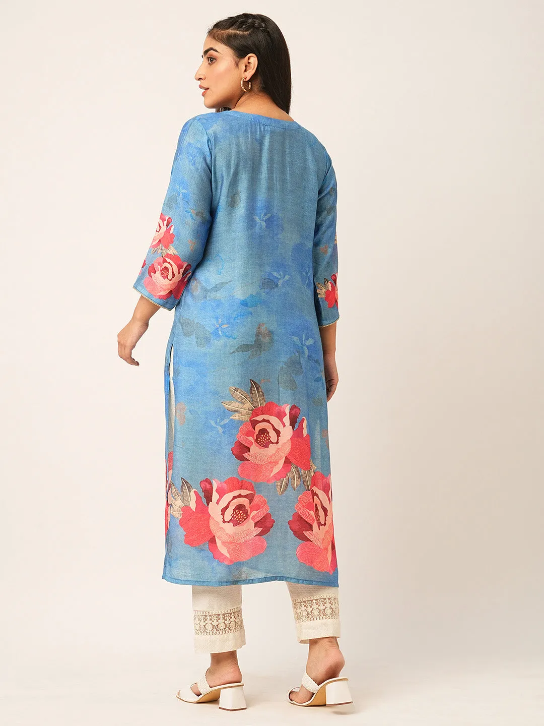 Buy Blue Comfort Fit Muslin Kurta for women online India - Zola