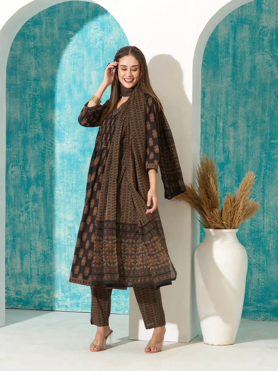 Buy Brown Comfort Fit Cotton Suit Set for Women Online - Zola