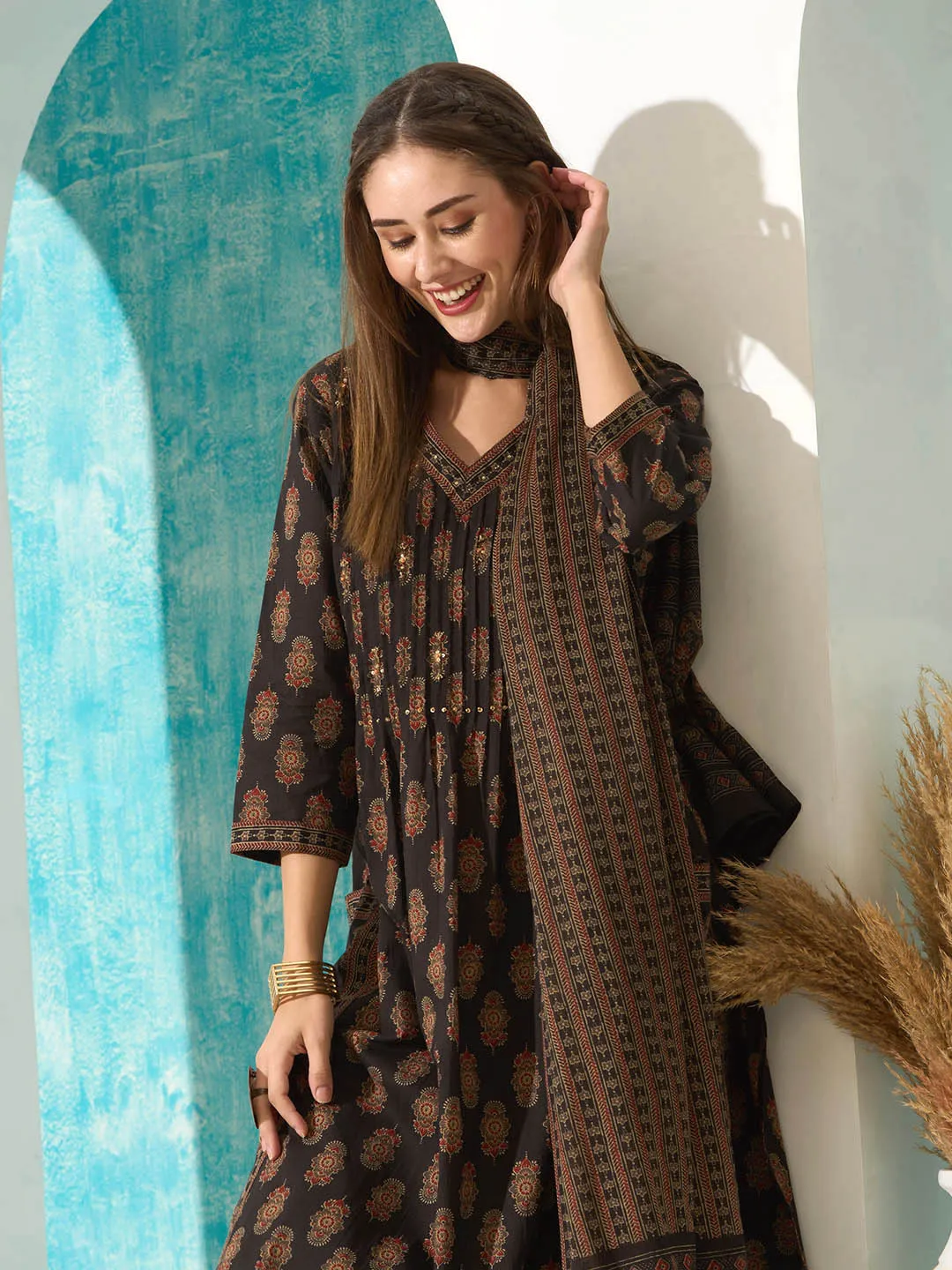 Buy Brown Comfort Fit Cotton Suit Set for Women Online - Zola