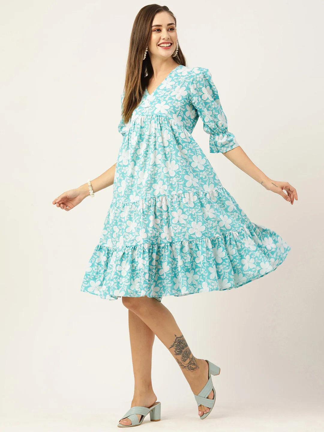 Buy SkyBlue Comfort Fit Cotton Ethnic Dress for Women Online - Zola